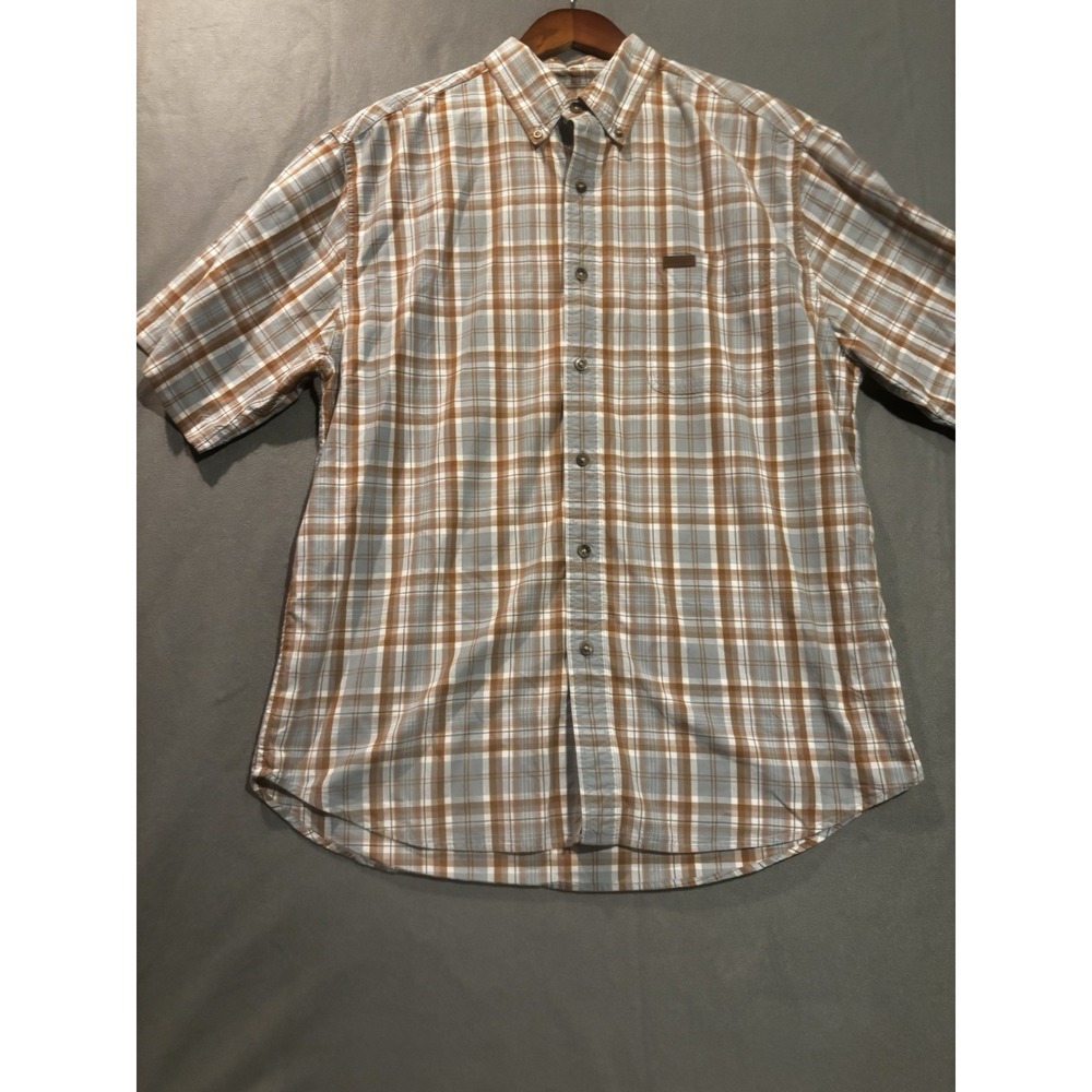 Carhartt Utility Shirt Mens Large Blue Brown Plaid Button Shirt Cotton Workwear